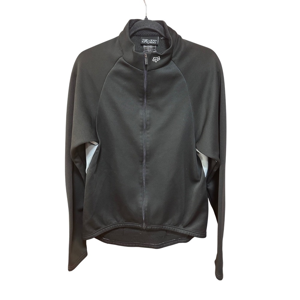 Fox Vintage Racing Inc Men XL Black Full Zip Cycling Jacket Pockets Fleece Lined